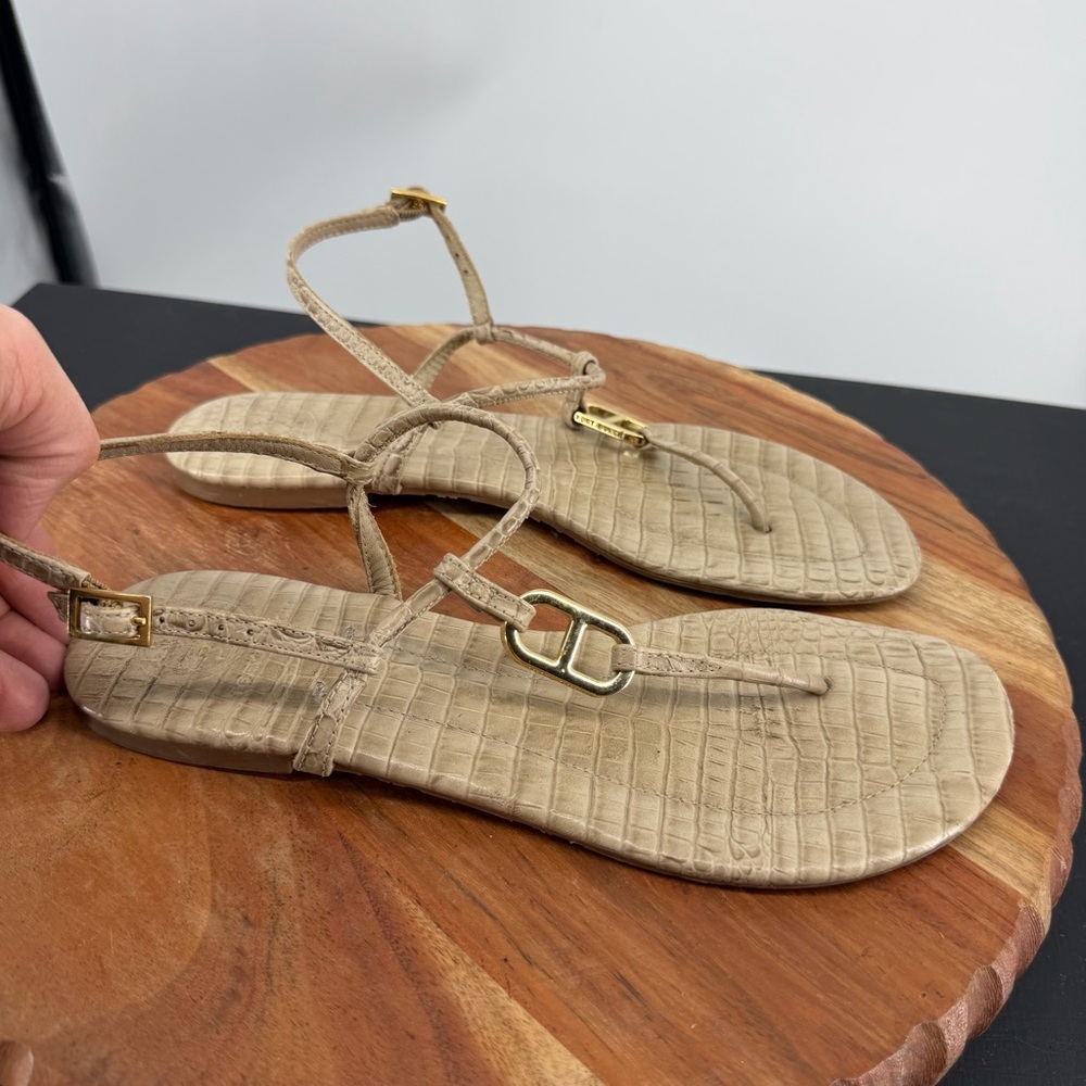 Tory Burch Carrick Sandals beige croc embossed thong beige sz 8.5